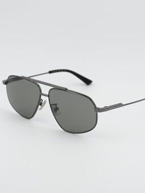 Bottega Veneta BV1194S 001 Sunglasses Ruthenium Aviator Frame, Grey Lenses
